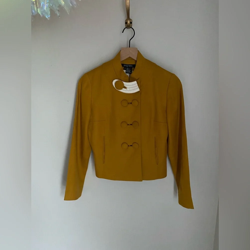 Vintage Etcetera Mustard Yellow Linen Double Button Blazer‎ Size 2